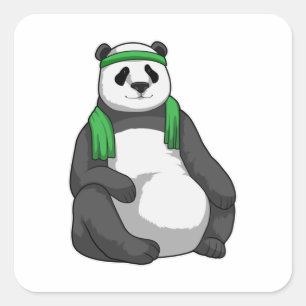 Sticker Carré Panda at Fitness with Towel