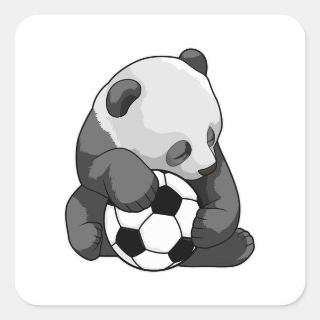 Sticker Carré Panda avec balle de football (Devant)