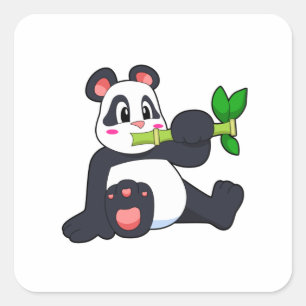 Sticker Carré Panda avec bambou