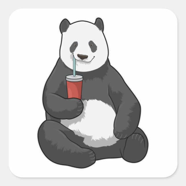 Sticker Carré Panda avec boisson (Devant)