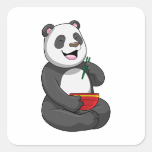 Sticker Carré Panda avec Bowl Ramen