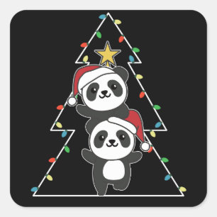 Sticker Carré Panda Christmas Tree Animaux de Noël Pandas