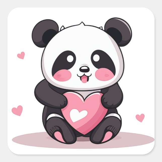 Sticker Carré Panda Clipart noir et blanc (Devant)