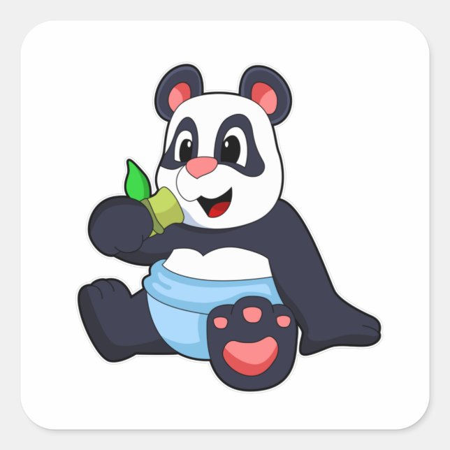 Sticker Carré Panda comme bébé avec Bambus (Devant)
