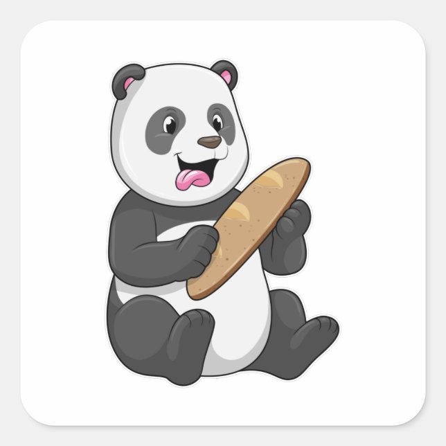 Sticker Carré Panda comme boulanger avec pain (Devant)