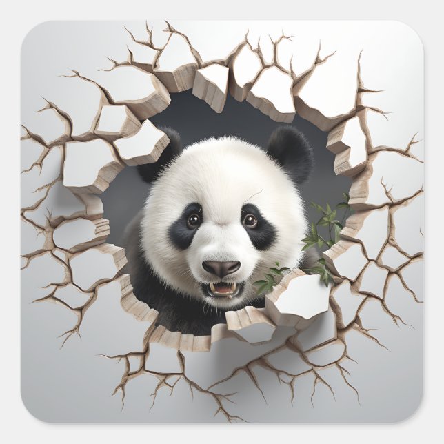 Sticker Carré Panda Cracked Hotte Art Panda Smashed Wall 3D (Devant)
