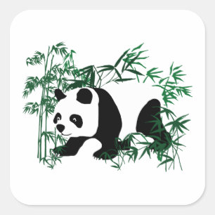 Sticker Carré Panda dans la forêt de Bamboo