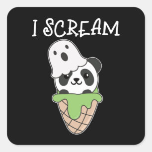 Sticker Carré Panda Halloween Ghost I Scream Ice Cream Pun
