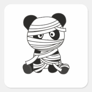 Sticker Carré Panda Mummy Citrouille Pandas Happy Halloween
