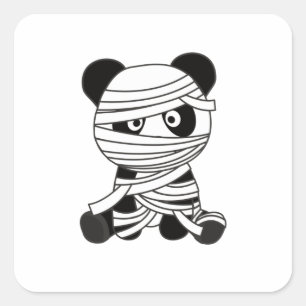 Sticker Carré Panda Mummy Citrouille Pandas Happy Halloween