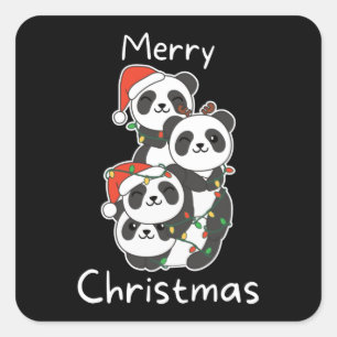Sticker Carré Panda Noël Arbre Animaux de Noël Pandas Squa