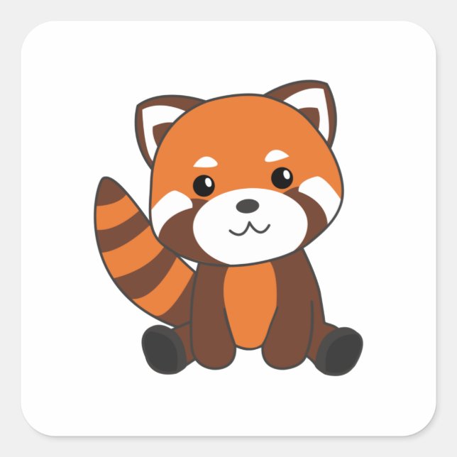 Sticker Carré Panda Rouge Cute Animaux Pour Enfants Kawaii (Devant)
