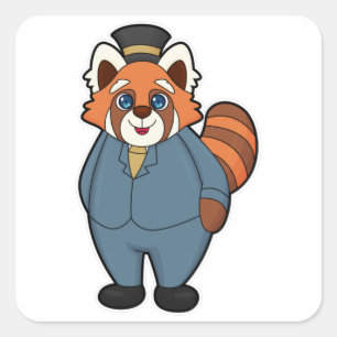 Sticker Carré Panda roux comme marié avec chapeau