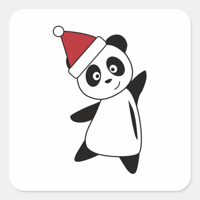 Sticker Carré Panda Teddy Bear Noël Mets Animaux Pour Enfants (Devant)