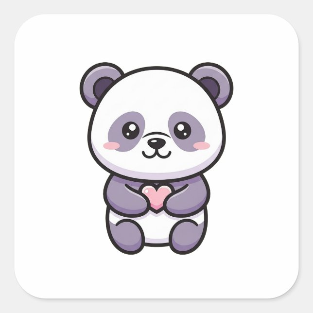 Sticker Carré Panda with Heart – Cute Whimsical Illustration (Devant)