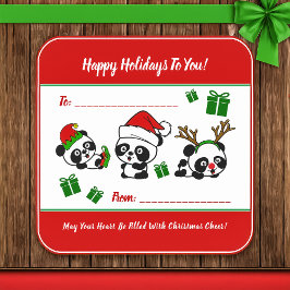 Sticker Carré Pandas de Noël personnalisés