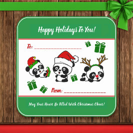 Sticker Carré Pandas de Noël personnalisés