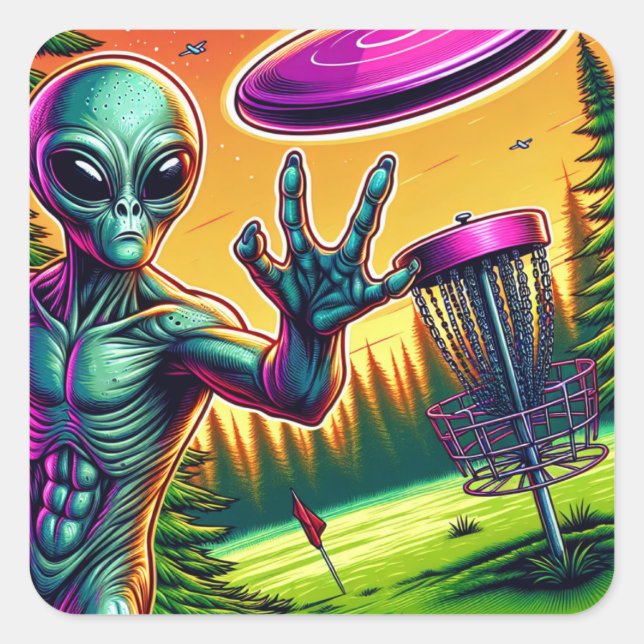 Sticker Carré Panier de golf de disque Alien (Devant)