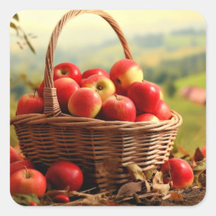 Sticker Carré Panier de pomme, automne,