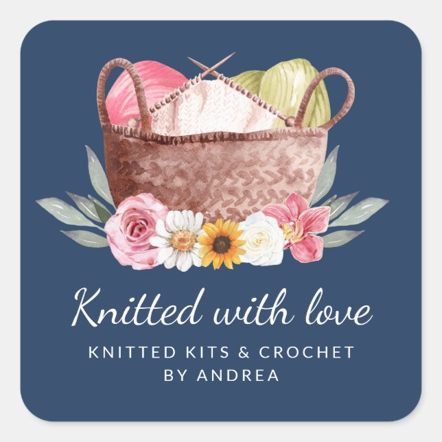 Sticker Carré Panier en crochet fait main avec amour (Devant)