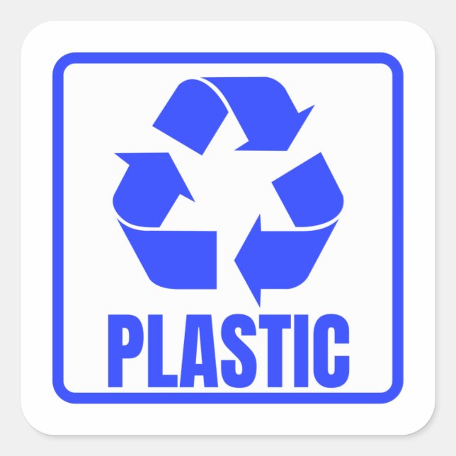 Sticker Carré Panneau de recyclage en plastique bleu (Devant)