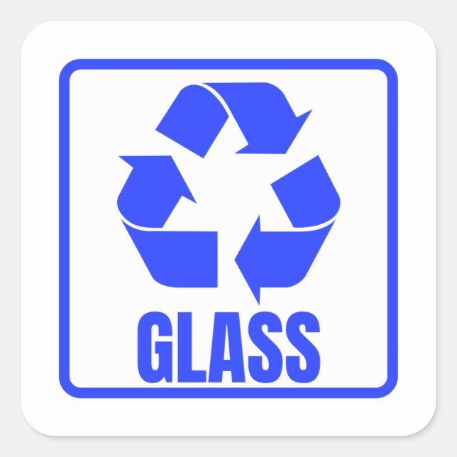 Sticker Carré Panneau de recyclage en verre bleu (Devant)