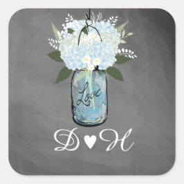 Sticker Carré Panneau de signalisation bleu Hydrangea Mason Jar
