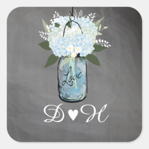 Sticker Carré Panneau de signalisation bleu Hydrangea Mason Jar 
