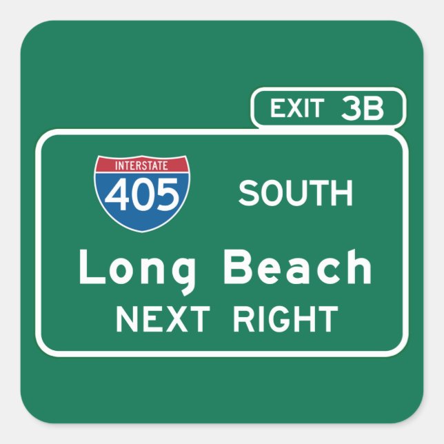 Sticker Carré Panneau routier Long Beach, CA (Devant)
