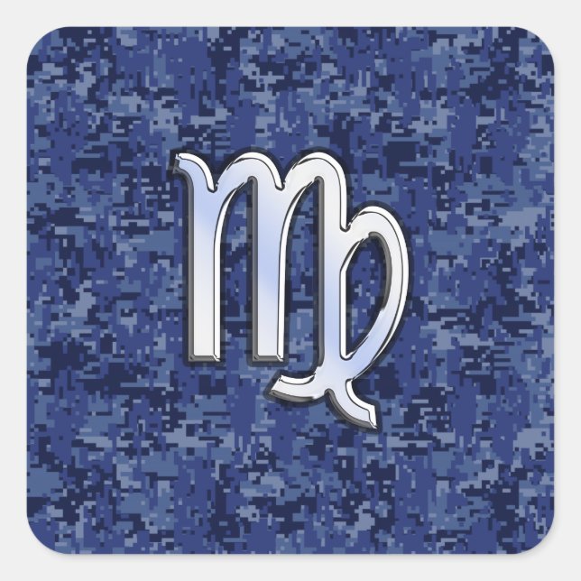 Sticker Carré Panneau Virgo Zodiac sur Camouflage numérique bleu (Devant)