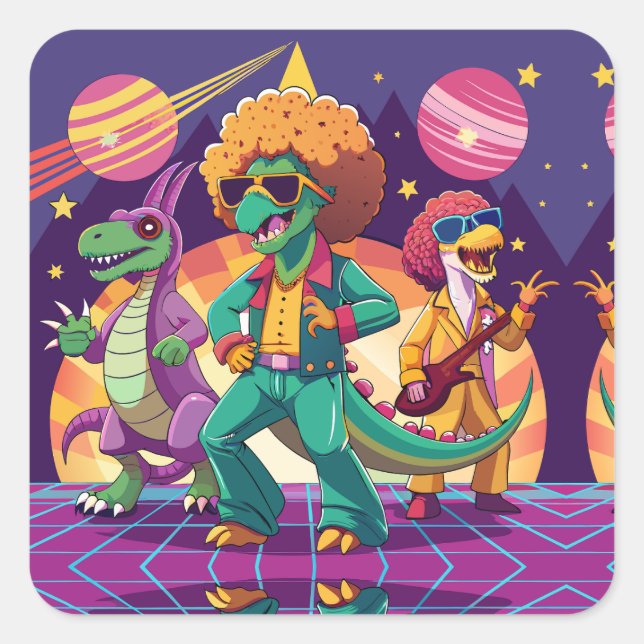 Sticker Carré Panneaux de mousse Dinosaur Disco (Devant)