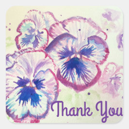 Sticker Carré Pansies de Pansy Fleur violet Merci rose