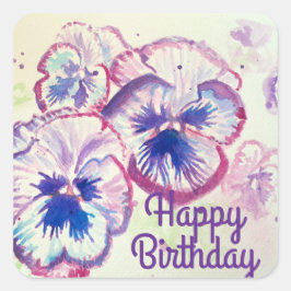 Sticker Carré Pansies Pansy Fleur violet Rose floral