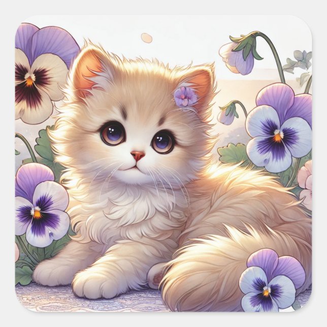 Sticker Carré Pansy Kitten (Devant)