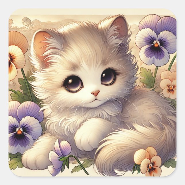 Sticker Carré Pansy Kitten (Devant)