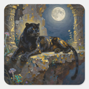Sticker Carré Panthère noire sous la pleine lune