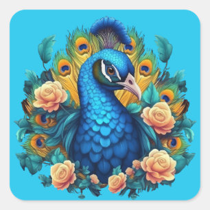 Sticker Carré Paon avec des roses de Chine