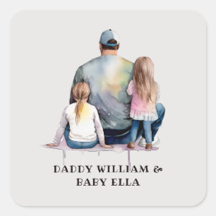 Sticker Carré Papa et filles personnalisées (9)