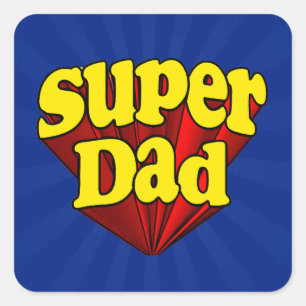Sticker Carré Papa superbe, super héros rouge/jaune/fête des