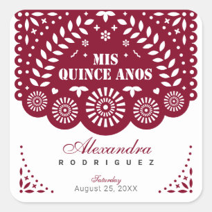 Sticker Carré Papel Bourgogne Picado Mis Quince Años