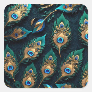Sticker Carré Papercut Peacock Feathers Motif