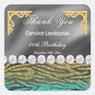 Sticker Carré Papier alu argenté, Imprimé zèbre paillettes sarce