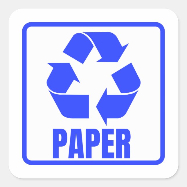 Sticker Carré Papier bleu panneau de recyclage (Devant)