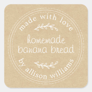 Sticker Carré Papier Kraft à pain de banane fait maison rustique