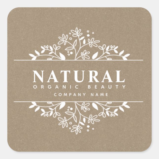 Sticker Carré Papier Kraft Beauté et cosmétiques biologiques flo (Devant)
