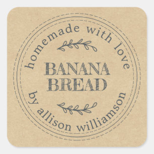 Sticker Carré Papier Kraft Cadeau de Pâtisserie Maison Rustique 