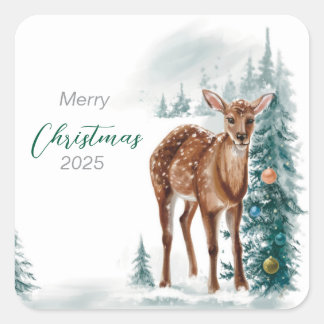 Sticker Carré Papier Napkin Doe et arbres de Noël