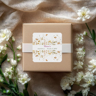 Sticker Carré Papier personnalisé pour Baby Shower Botanique Rus