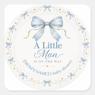 Sticker Carré Papier pour Baby Shower 'Un Petit Homme Poussiéreu