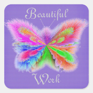 Sticker Carré Papillon à rayures violettes